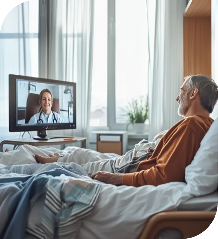 Stroke patient being seen by a telestroke neurologist on a video call