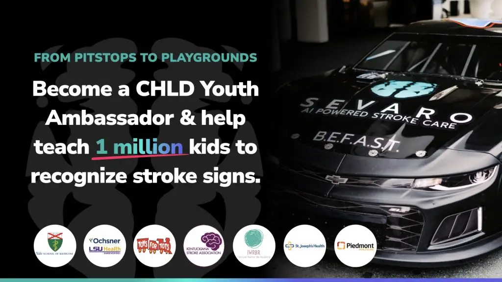 A photo of a race care with Sevaro's logo on it with the title, AI Powered Telestroke Care