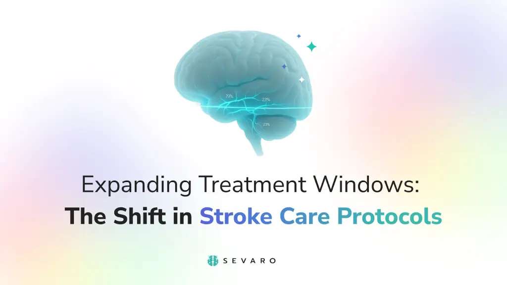 A brain with statistics on it with the title of the blog post, Expanding Treatment Windows: The Shift in Stroke Care Protocols